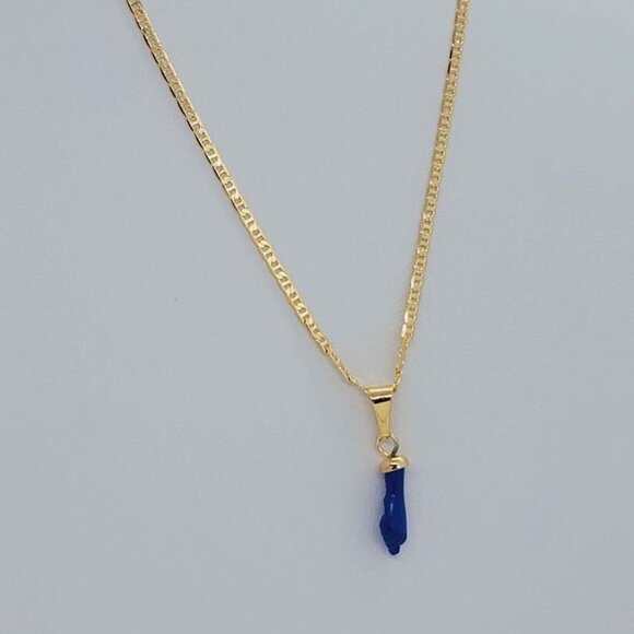 Blue Azabache Figa Necklace – 18K Brazilian Gold Filled Protection Charm - Picture 4 of 6